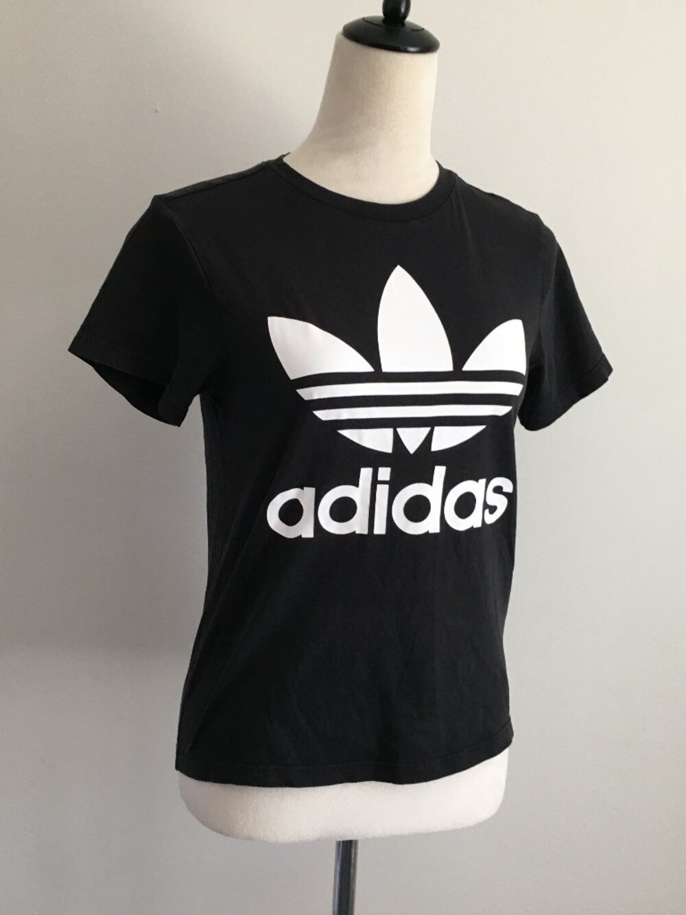 ADIDAS Black White Firebird Logo Print Short Sleeve Tee Shirt